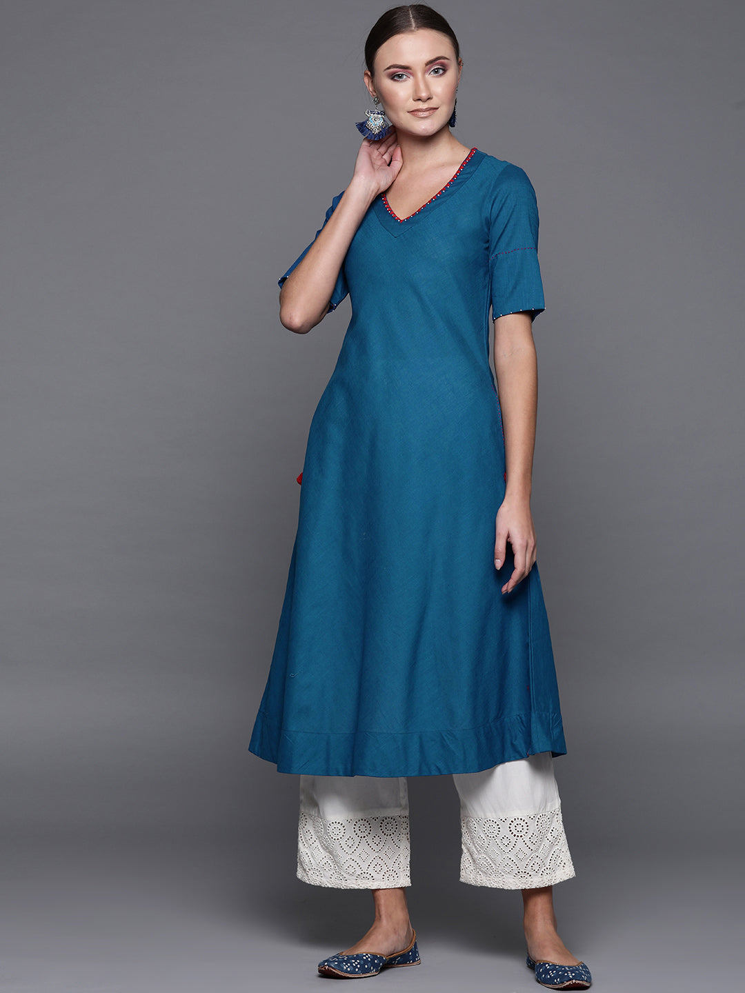 Biba Women Teal Blue Solid A-Line Kurta - Distacart