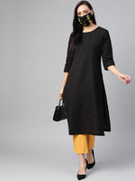Thumbnail for HERE&NOW Women Black Solid Straight Kurta - Distacart