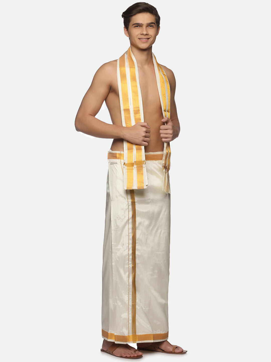 Sethukrishna Cream-Coloured Solid Dhotis For Men - Distacart