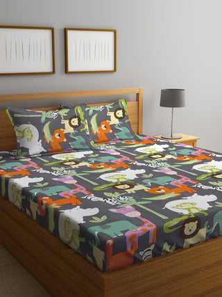 KLOTTHE Grey & Orange Cartoon Character Printed 300 TC King Bedsheet With 2 Pillow covers - Distacart