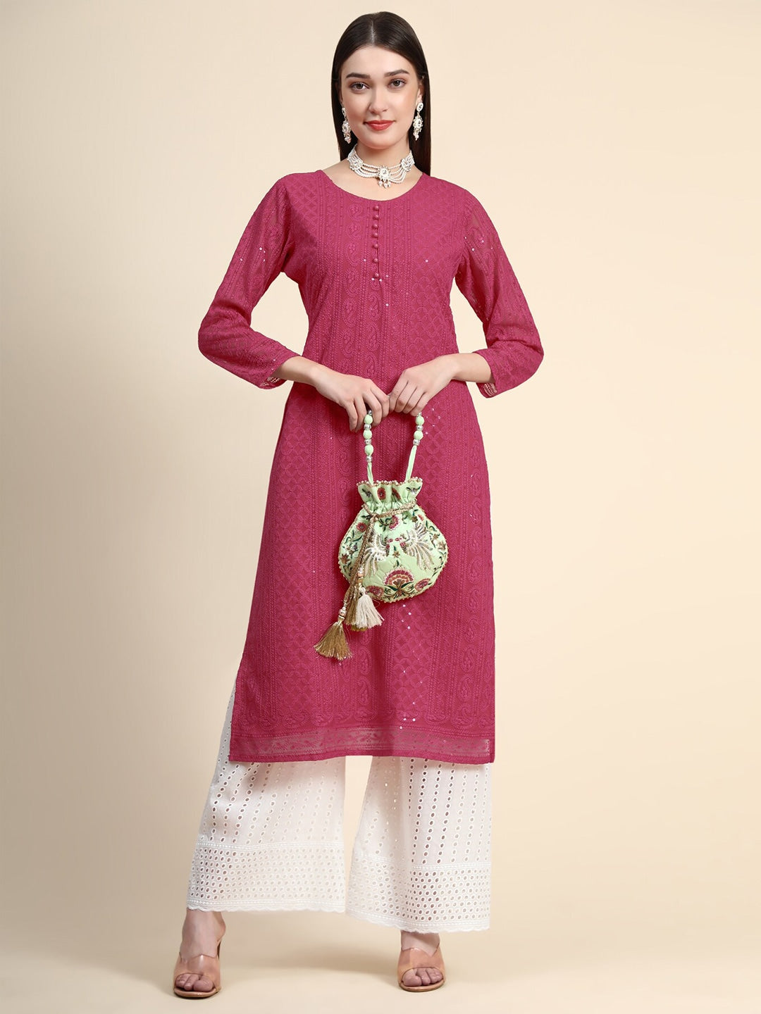 Kalini Women Pink Ethnic Motifs Embroidered Kurta - Distacart