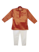 Thumbnail for Sethukrishna Boys Rust Orange & White Solid Kurta with Pyjamas - Distacart