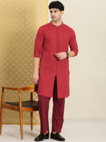 Thumbnail for House of Pataudi Men Chikankari Embroidered Pure cotton Jashn Kurta with Pyjama - Distacart
