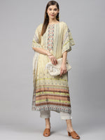 Thumbnail for Biba Women Yellow & Navy Blue Printed Kaftan Kurta - Distacart