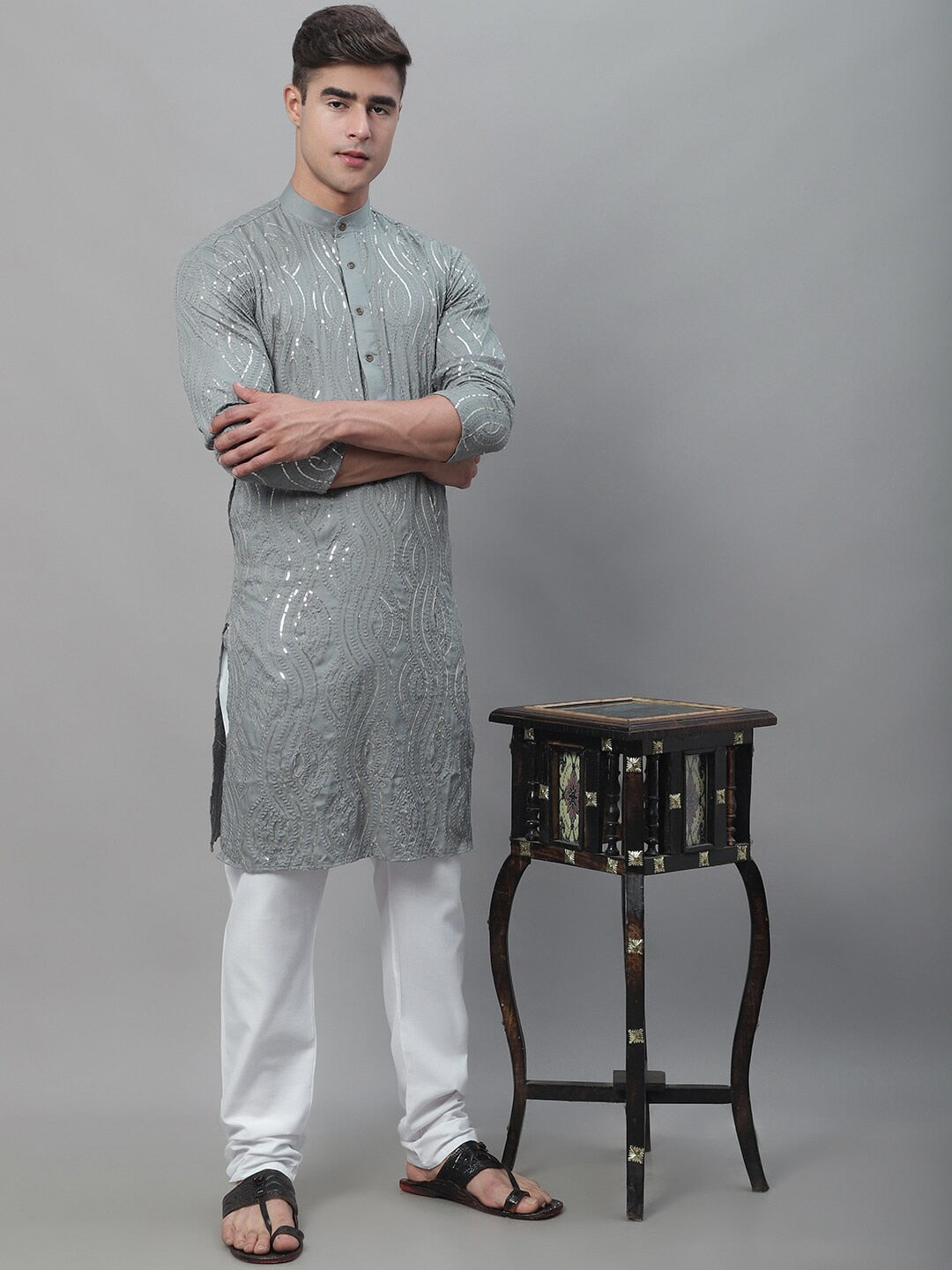 Sojanya Ethnic Motif Embroidered Sequined Work Pure Cotton Kurta - Distacart