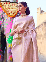 Thumbnail for Mitera Lavender & Gold-Toned Woven Design Zari Silk Blend Banarasi Saree - Distacart