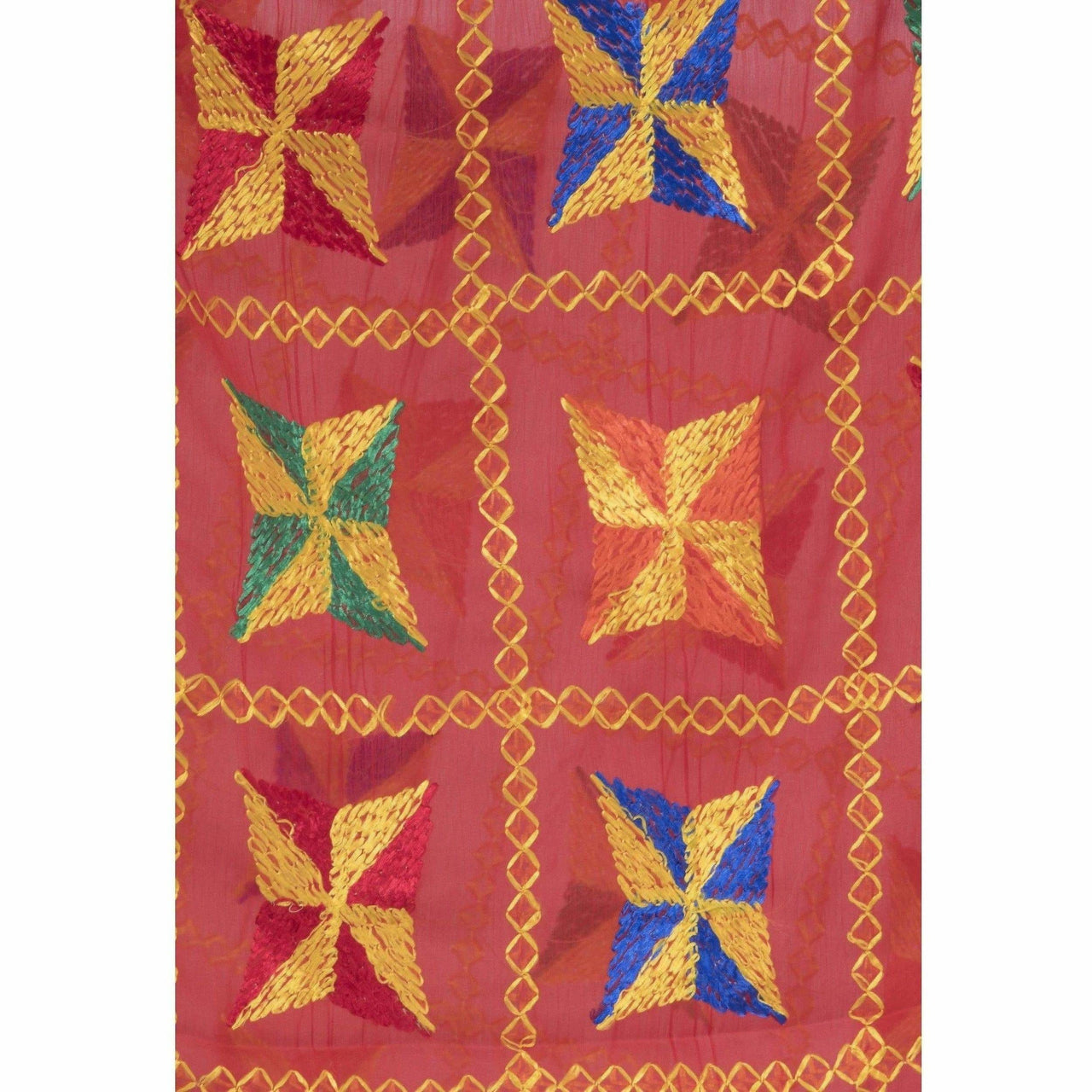 A R Silk Women's Multi Embroidery Chiffon Red Dupattas and Chunnis