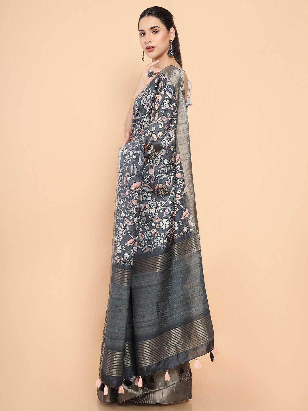 Soch Floral Zari Silk Blend Saree - Distacart