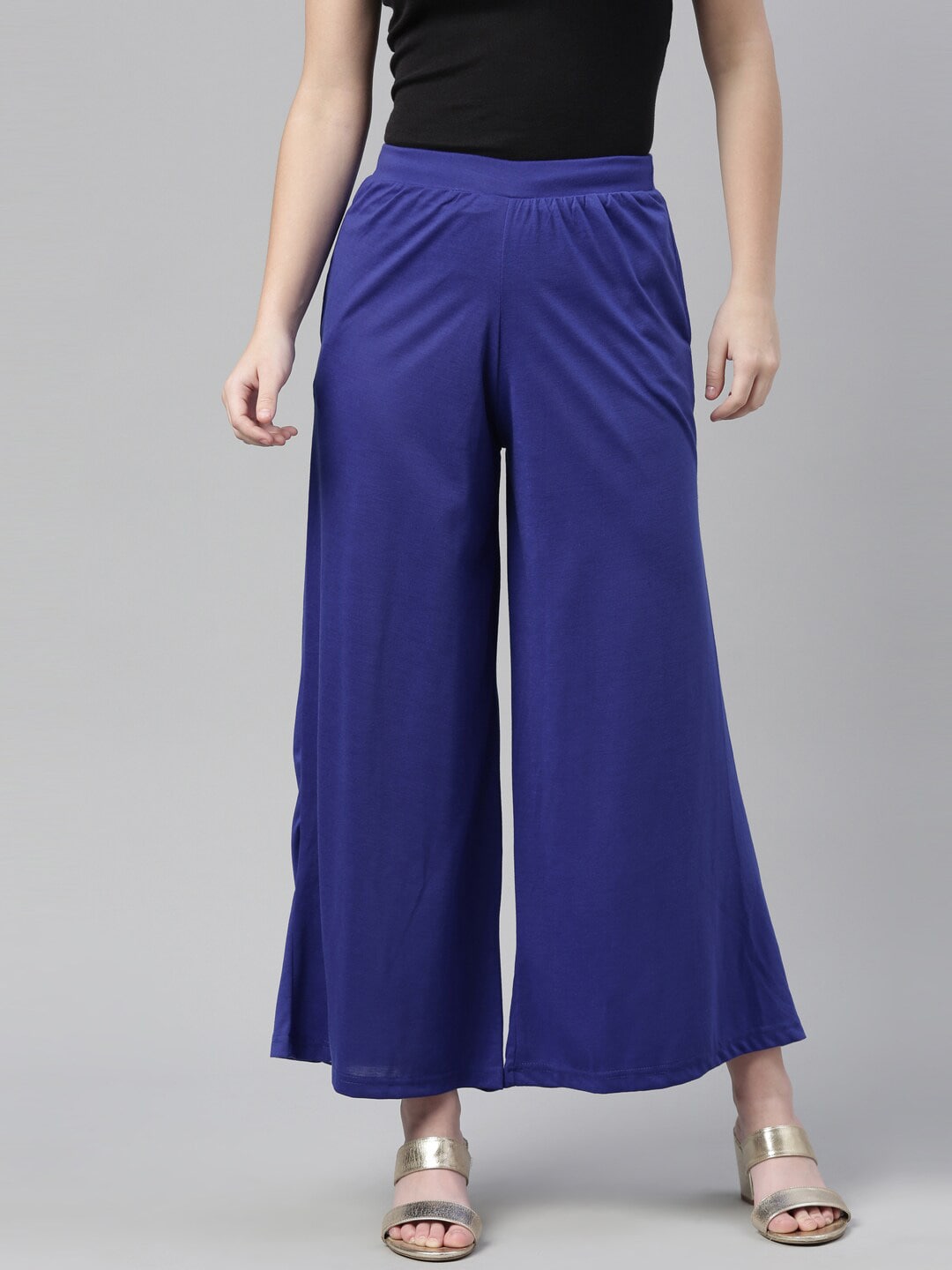 Souchii Navy Blue Knitted Ethnic Palazzos - Distacart