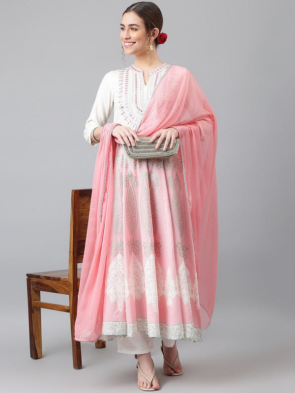 Khushal K Ethnic Motifs Printed Mirror Work Kurta with Palazzos & With Dupatta - Distacart