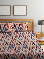 Thumbnail for BOMBAY DYEING Marigold Brown Geometric Cotton 104 TC King Bedsheet & 2 Pillow Covers - Distacart