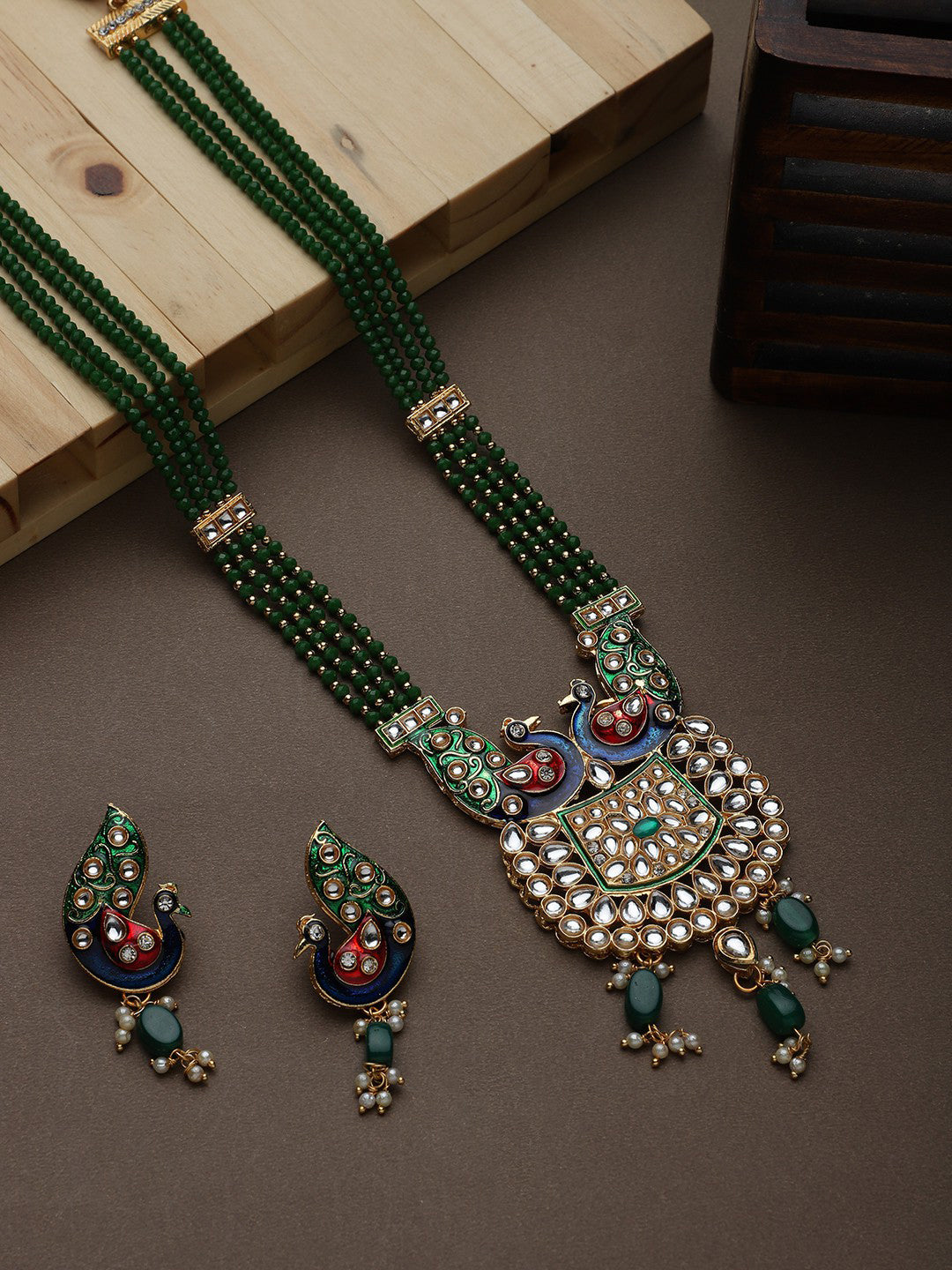 Cardinal Gold-Plated Green Studded Jewellery Set - Distacart
