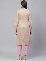 Thumbnail for Biba Women Beige & Silver Checked Straight Kurta - Distacart