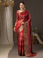 Thumbnail for Saree Mall Pink & Gold-Toned Woven Design Zari Silk Blend Bagru Sarees - Distacart