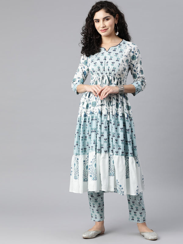Kalini Women White Floral Printed Pure Cotton Kurta with Trousers - Distacart