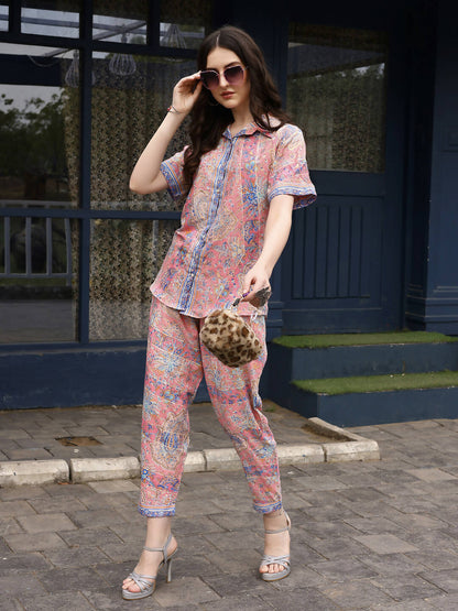 Pink Rayon Floral Printed Top with Matching Bottom - Eesha - Distacart