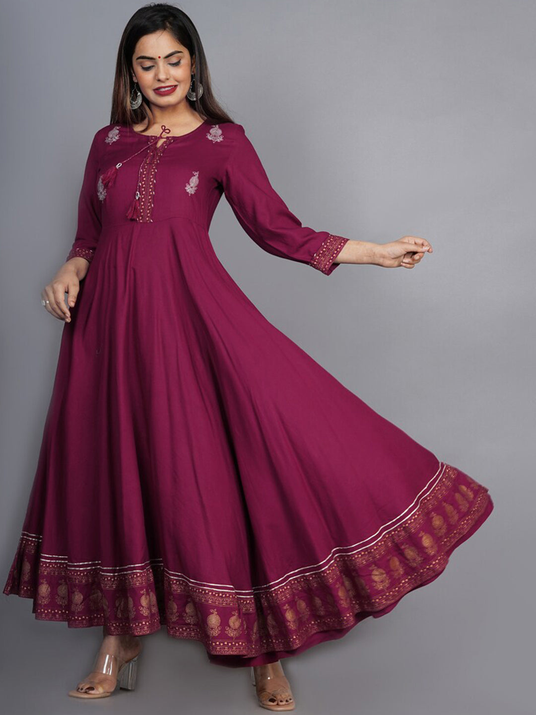 Kalini Women Maroon Floral Embroidered Anarkali Kurta - Distacart
