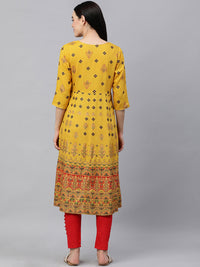 Thumbnail for Kalini Women Yellow & Red Ethnic Motifs Printed A-Line Kurta - Distacart