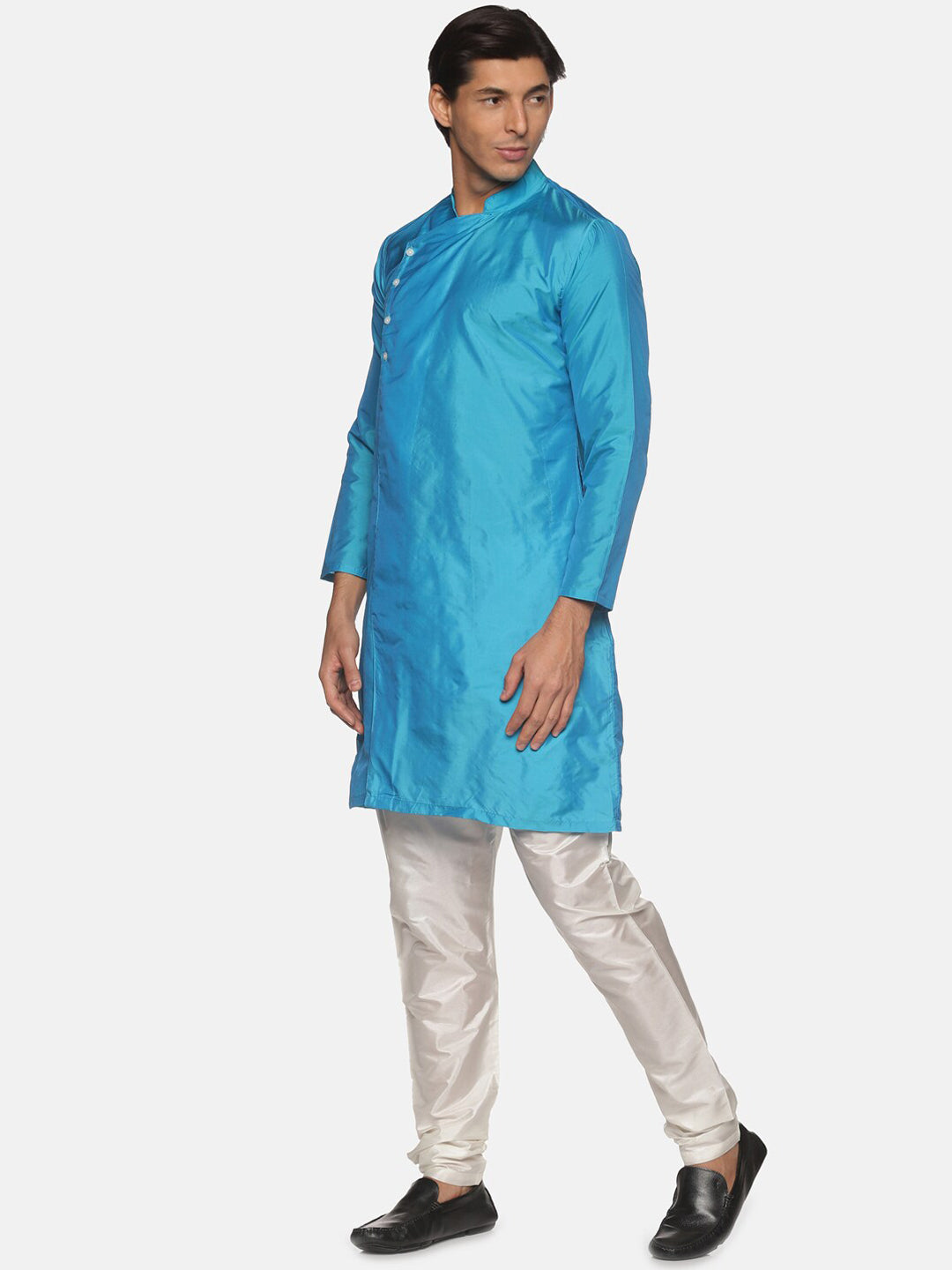 Sethukrishna Men Turquoise Blue Angrakha Kurta with Trousers - Distacart