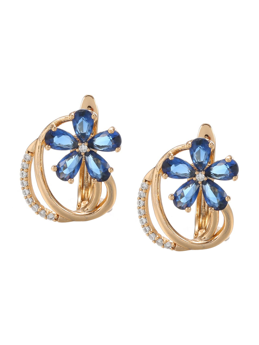 Shining Diva Rose Gold-Plated Blue Floral Studs Earrings - Distacart