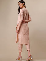 Thumbnail for Kalini Women Woven Striped Thread Work Kurta with Trousers - Distacart