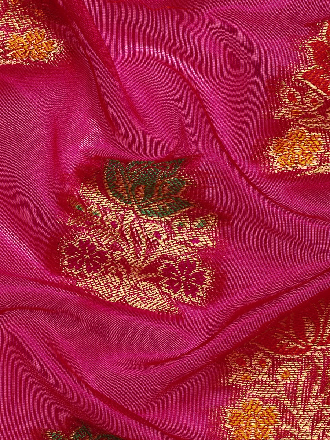 Mitera Pink & Golden Floral Zari Organza Kanjeevaram Saree - Distacart