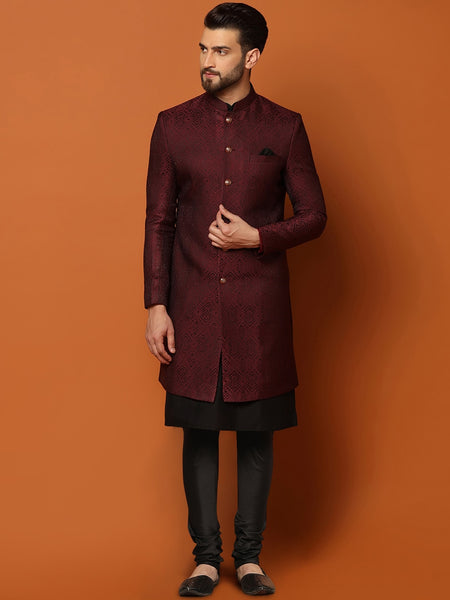 KISAH Printed Mandarin Collar Cotton Sherwani Set - Distacart