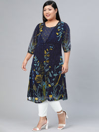 Thumbnail for Biba Women Floral Printed Thread Work A-Line Kurta - Distacart