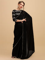 Thumbnail for Sangria Pearl Border Detail Saree With Embroidered Blouse - Distacart