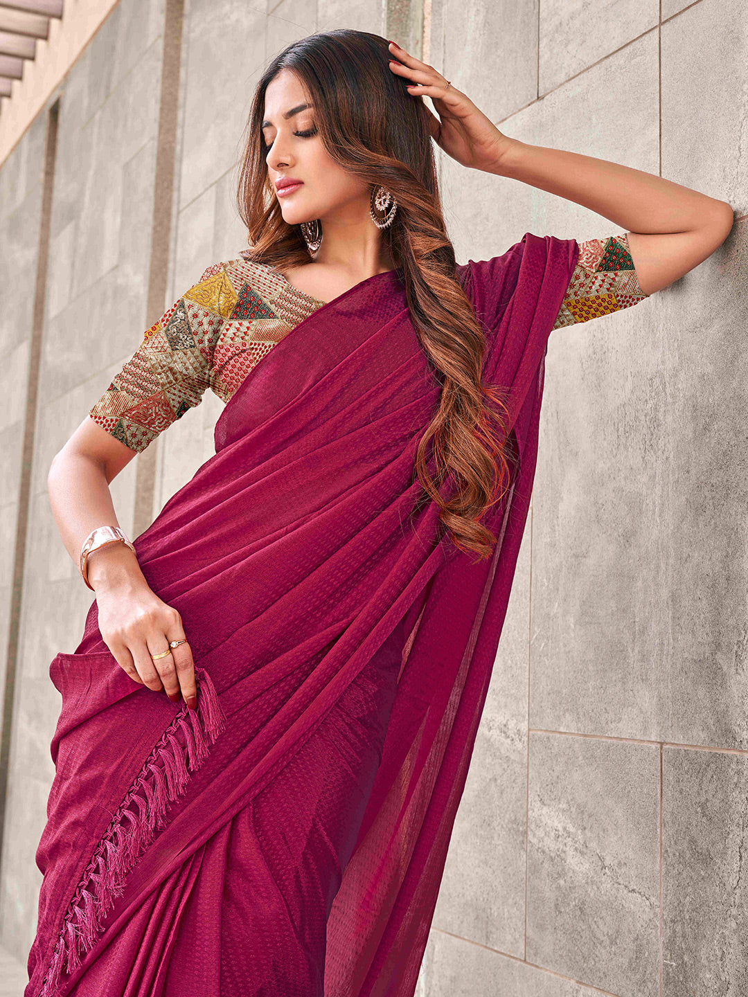 Tikhi Imli Woven Design Tasselled Satin Jacquard Ready to Wear Saree - Distacart