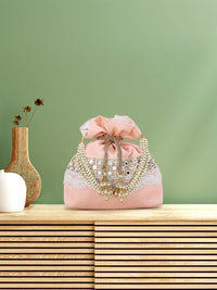Thumbnail for Anekaant Pink & White Embellished Tasselled Potli Clutch - Distacart