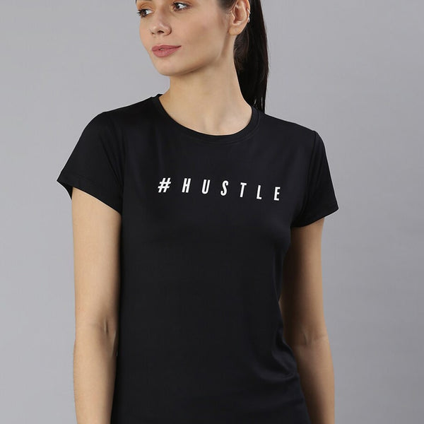 MKH Women Black Typography Printed Dri-FIT Sports T-shirt - Distacart