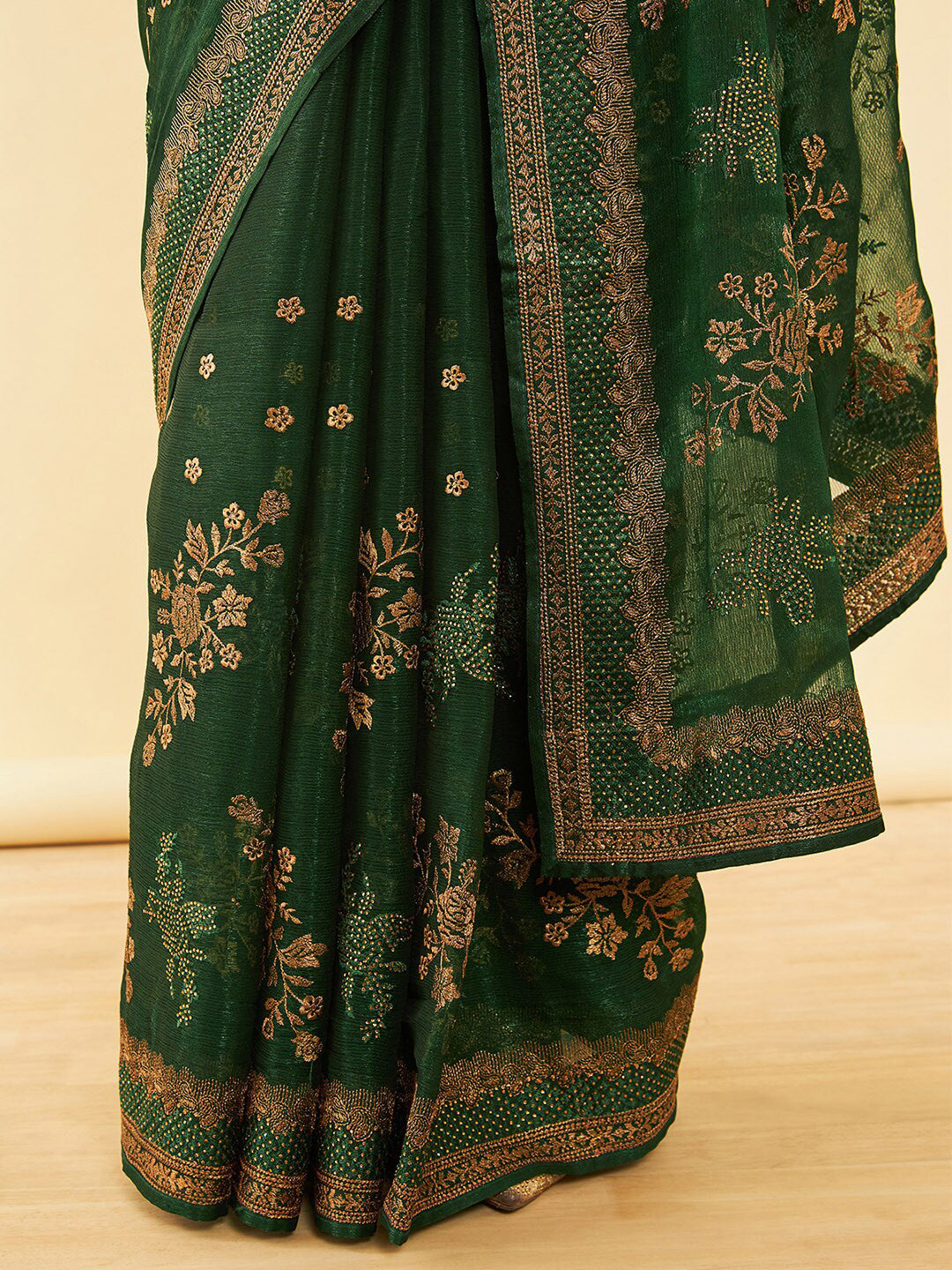 Soch Floral Embroidered Zari Pure Chiffon Saree - Distacart