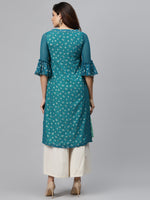 Thumbnail for Biba Women Teal Blue & Golden Printed Straight Layered Kurta - Distacart