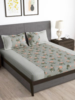 Thumbnail for Story@home Arena Grey & Pink Floral Printed 180 TC Bedsheet & Pillow Covers - Distacart
