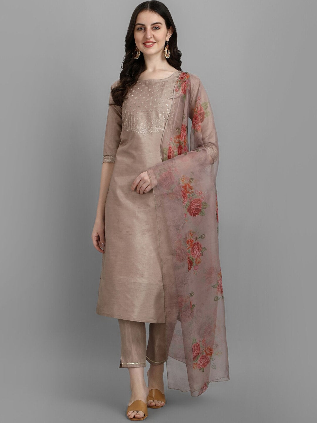 Kalini Ethnic Motifs Yoke Design Regular Sequinned Kurta with Trousers & With Dupatta - Distacart
