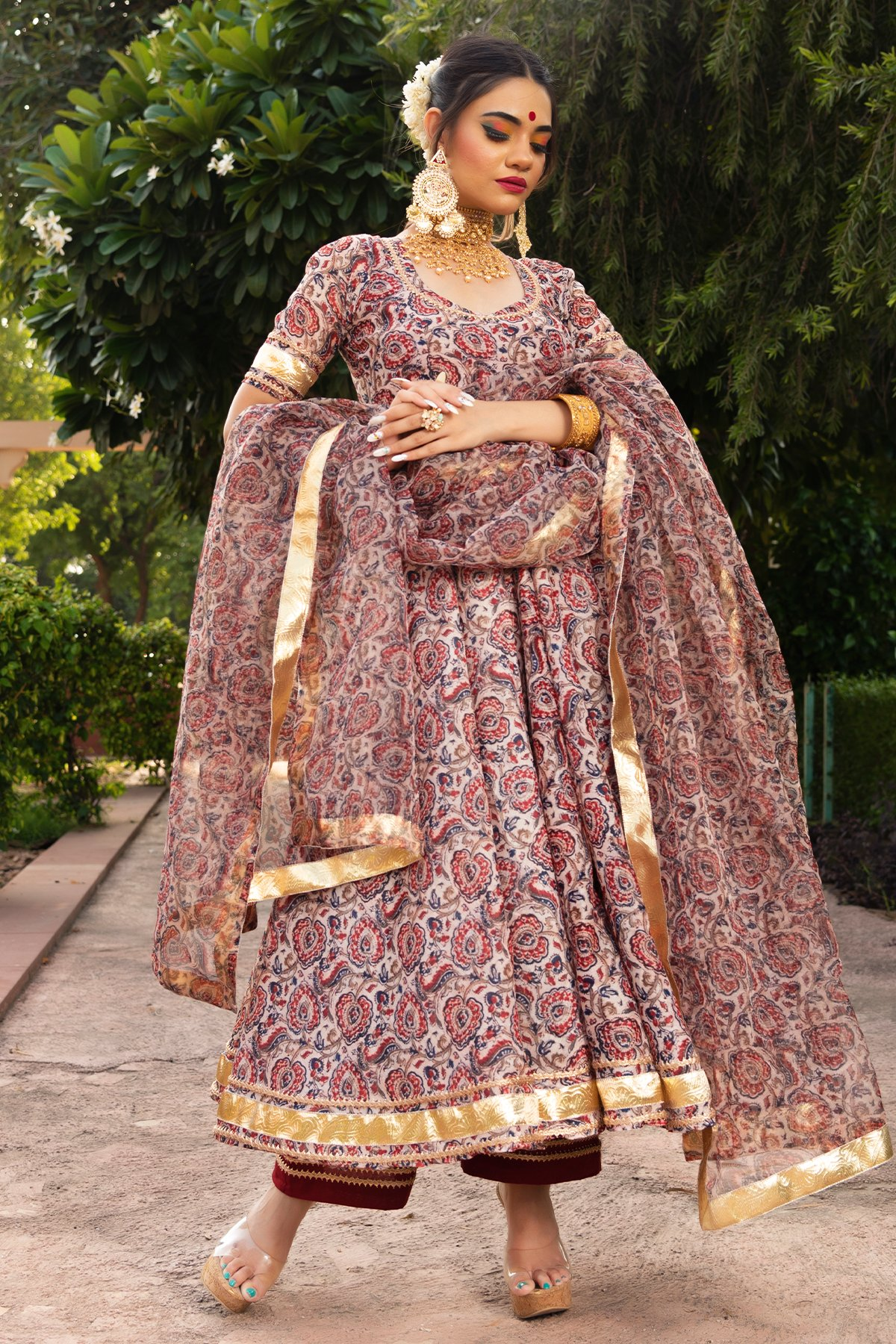 Pomcha Jaipur Gulbagh Organza Anarkali Set - Distacart