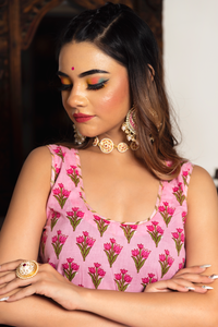 Thumbnail for Pomcha Jaipur Gulbahar Pink Hand Block Suit Set - Distacart