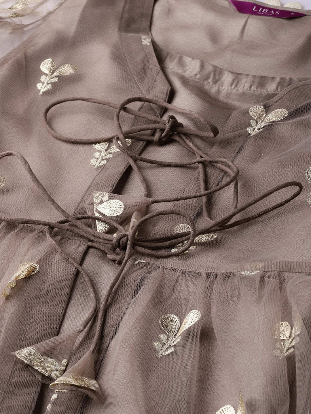 Libas Brown & Golden Printed Kurta with Trousers - Distacart