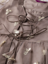 Thumbnail for Libas Brown & Golden Printed Kurta with Trousers - Distacart