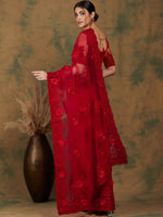 Thumbnail for Sangria Red Floral Embroidered Saree - Distacart