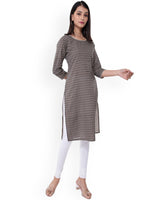 Thumbnail for Kalini Women Brown Geometric Striped Thread Work Kurta - Distacart