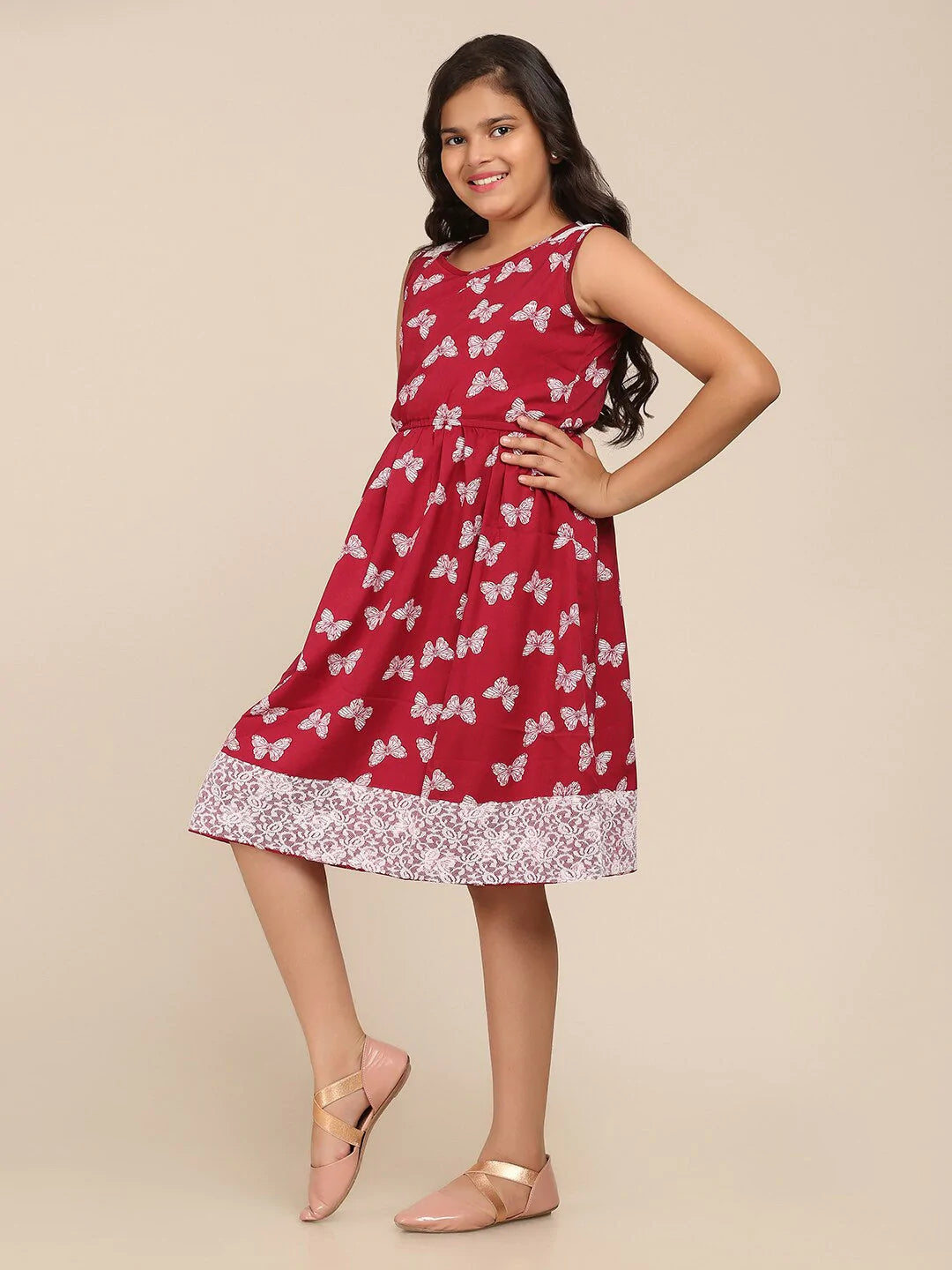 NOZ2TOZ Maroon & White Floral Dress For Girls - Distacart