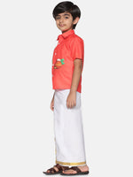 Thumbnail for Sethukrishna Boys Red & White Printed Shirt with Dhoti - Distacart