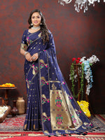 Thumbnail for Lorenvalley Fashion Navyblue Soft Paithani Silk Woven Design Gold Zari Meenakari Weaving Saree - Distacart