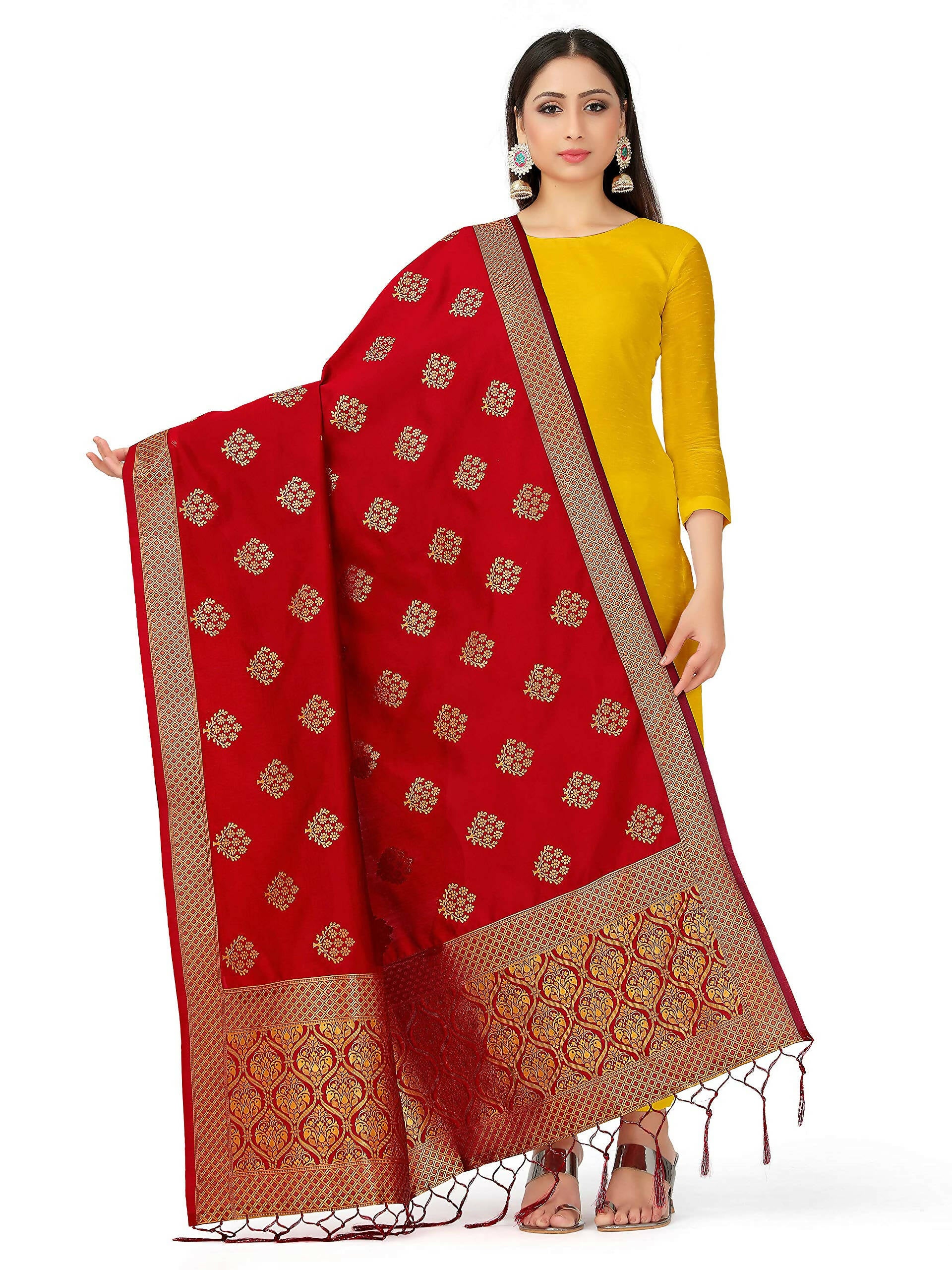 Mimosa Women's Banarasi Art Silk Floral Maroon Dupatta (Free Size) - Distacart