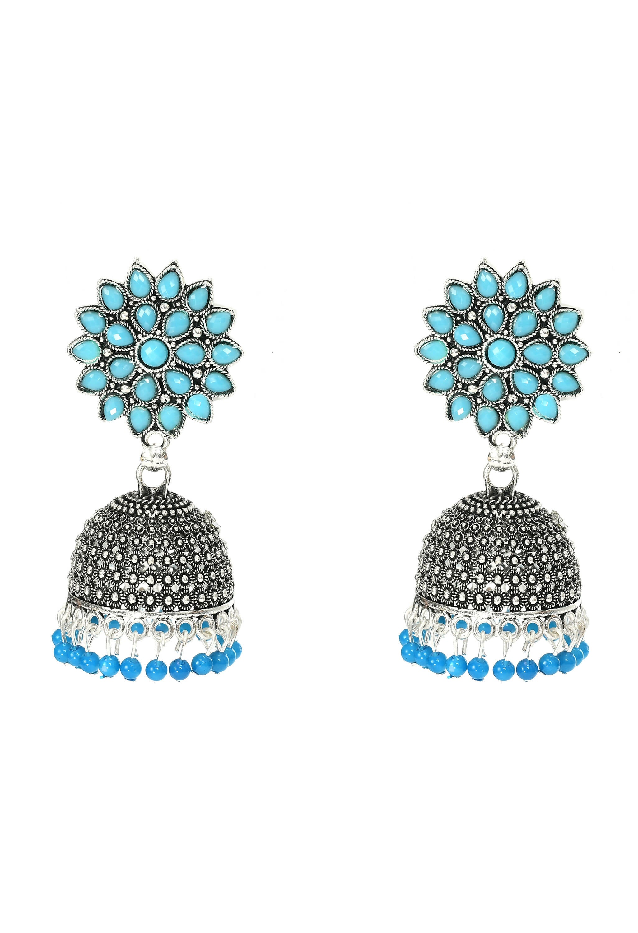 Mominos Fashion Joharkamal Kundan work Jhumka with Sky Blue Beads - Distacart
