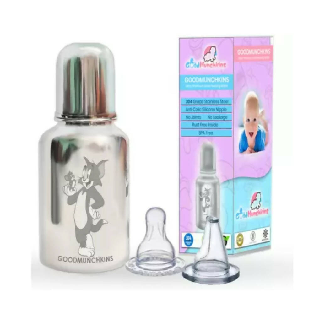 Goodmunchkins Stainless Steel Feeding Rustfree Bottle with 2 Anti Colic Silicone Nipple For Kids 300ml - Distacart