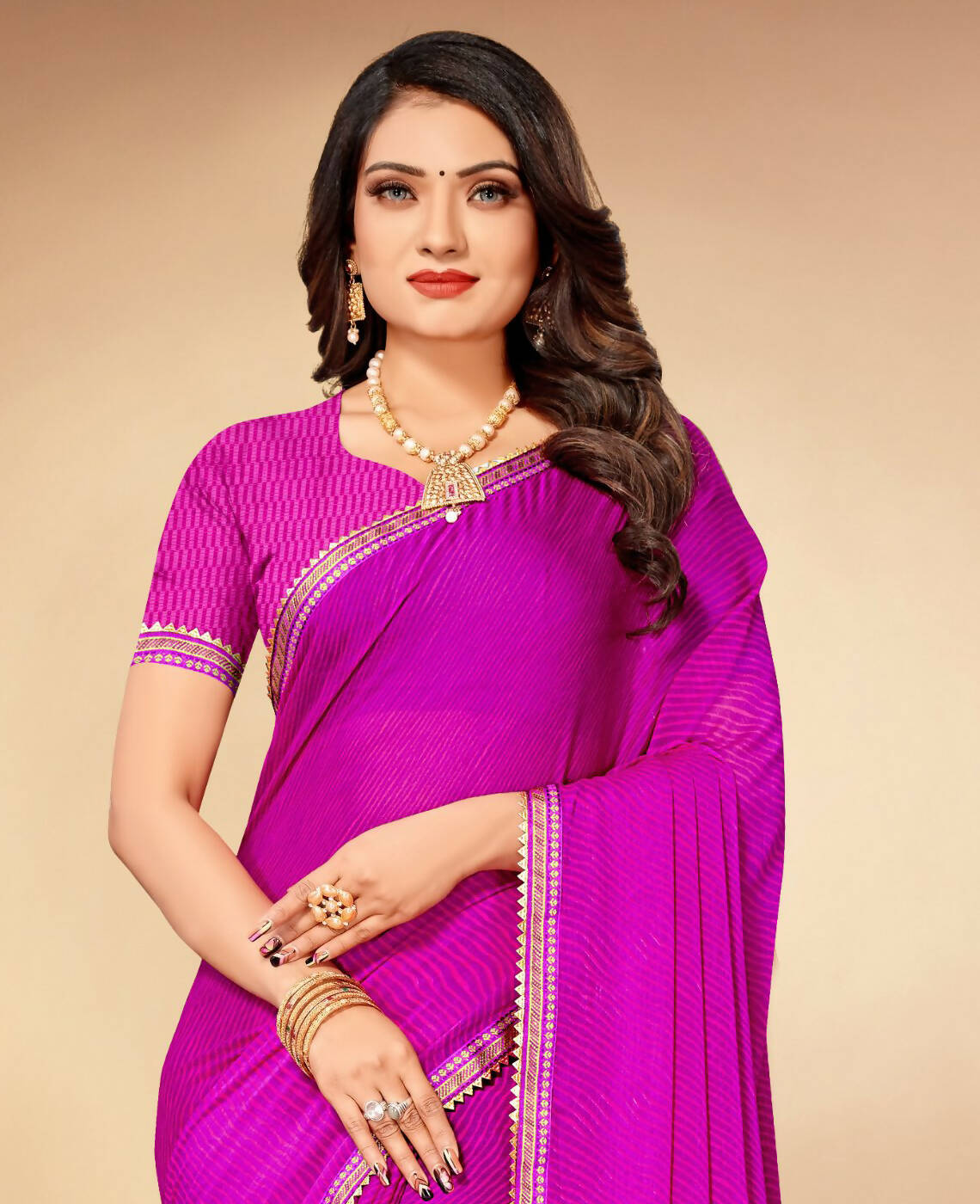 Purple Chiffon Leheriya Printed Saree With Unstitched Blouse Piece - Swarna - Distacart