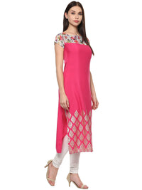 Thumbnail for Ahalyaa Women's Pink Chanderi Printed Kurta